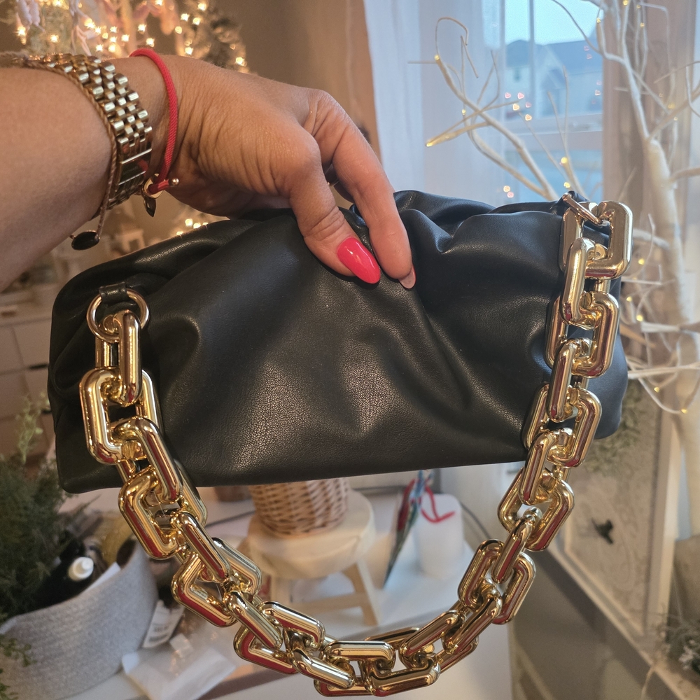 Elegant Black Clutch with Gold Chain